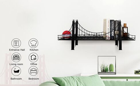 Suspension Bridge Wall Mounted Bookshelf, Black Metal Bridge Design, 26.38 x 10.28 x 5.51 inches in Saudi Arabia