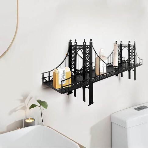 Suspension Bridge Wall Mounted Bookshelf, Black Metal Bridge Design, 26.38 x 10.28 x 5.51 inches in Saudi Arabia
