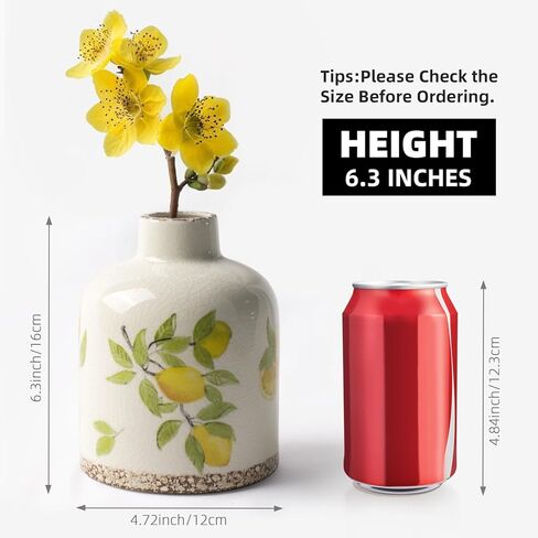 DIF Deco Vintage Lemon Ceramic Vase, Ice Glazed Crack Farmhouse Pitcher Vase for Shelf, Centerpiece Table,Room,Bathroom,Bedroom,Living Room,Office Decorations(5.9 inch) in Saudi Arabia
