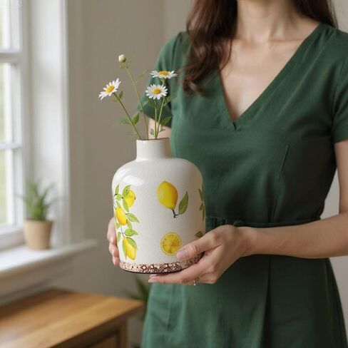 DIF Deco Vintage Lemon Ceramic Vase, Ice Glazed Crack Farmhouse Pitcher Vase for Shelf, Centerpiece Table,Room,Bathroom,Bedroom,Living Room,Office Decorations(5.9 inch) in Saudi Arabia