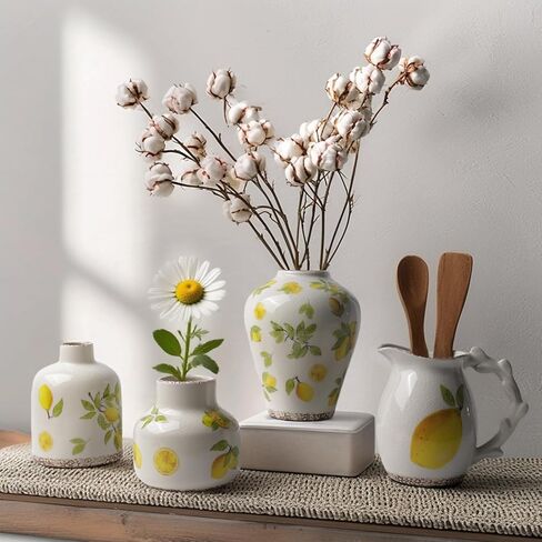 DIF Deco Vintage Lemon Ceramic Vase, Ice Glazed Crack Farmhouse Pitcher Vase for Shelf, Centerpiece Table,Room,Bathroom,Bedroom,Living Room,Office Decorations(5.9 inch) in Saudi Arabia