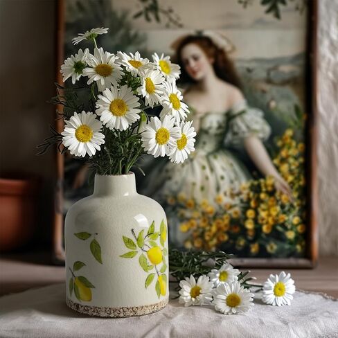 DIF Deco Vintage Lemon Ceramic Vase, Ice Glazed Crack Farmhouse Pitcher Vase for Shelf, Centerpiece Table,Room,Bathroom,Bedroom,Living Room,Office Decorations(5.9 inch) in Saudi Arabia