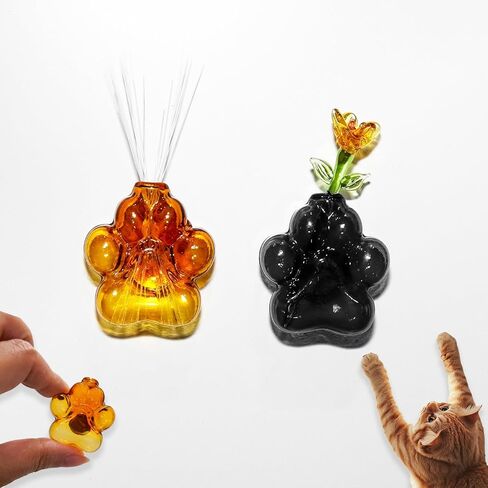 Nuvretk 2PCS Cat Whisker Holder – Mini Fridge Magnet Vases with Glass Paw Design for Keepsake, Pet Hair, or Flower Display (Blue & Gray) in Saudi Arabia