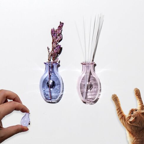 Nuvretk 2PCS Cat Whisker Holder – Mini Fridge Magnet Vases with Glass Paw Design for Keepsake, Pet Hair, or Flower Display (Blue & Gray) in Saudi Arabia