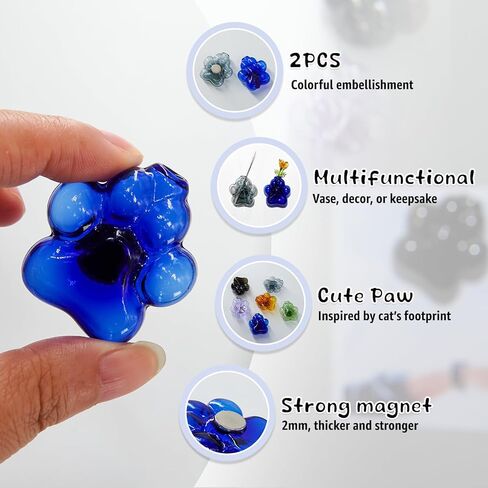 Nuvretk 2PCS Cat Whisker Holder – Mini Fridge Magnet Vases with Glass Paw Design for Keepsake, Pet Hair, or Flower Display (Blue & Gray) in Saudi Arabia
