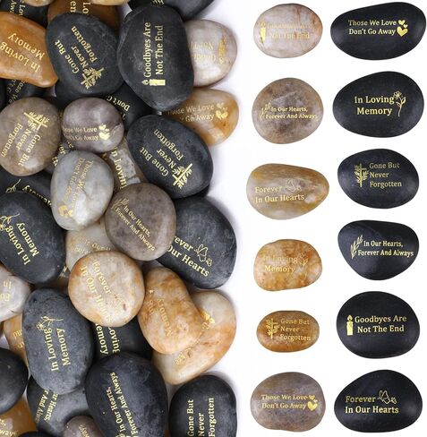 Yuntau Memorial Stone 1.97 in Celebration of Life Favor Inspirational River Rock Engraved in Loving Memory Funeral Favor Decoration for Memorial Martin Luther King Jr. Day Gift(Deep Color,72 Pcs) in Kuwait