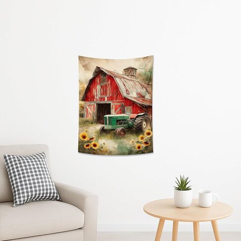 Rustic Barn Tractor Tapestry, Sunflowers Farmhouse Wall Hanging, Autumn Aesthetic Decor for Living Room, Bedroom, Cozy Home 40x60 Inch in Saudi Arabia