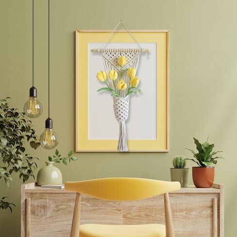 TAPHOA Handmade Crochet Flowers Bouquet Yellow Fake Flowers with Macrame Wall Hanging, Boho Home Decor, Housewarming Gift for Women, Bedroom or Office Accent (Yellow Tulips) in Kuwait