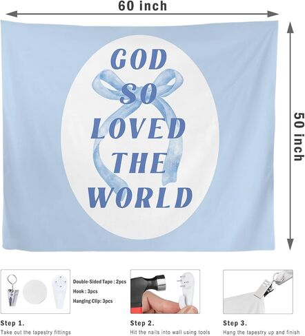 Coquette Blue Bow Christian Tapestry, Coquette Preppy Room Decor, God So Loved the World Bible Verses Religious Tapestries Wall Blanket for Girls Room Dorm Bedroom, 50x60 Inch in Saudi Arabia