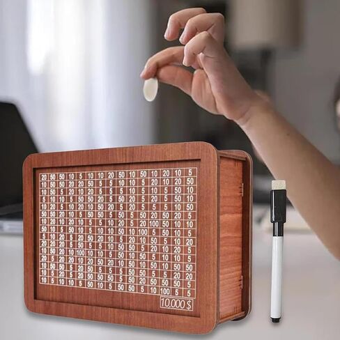 Wooden Money Box with Money Target and Numbers, Coin Counter Piggy Bank, Savings Challenges Money Box, Cash Vault Wooden Savings Box 10,000, Cash Saver Box with Marker Pen (10000 Dollar) in Saudi Arabia