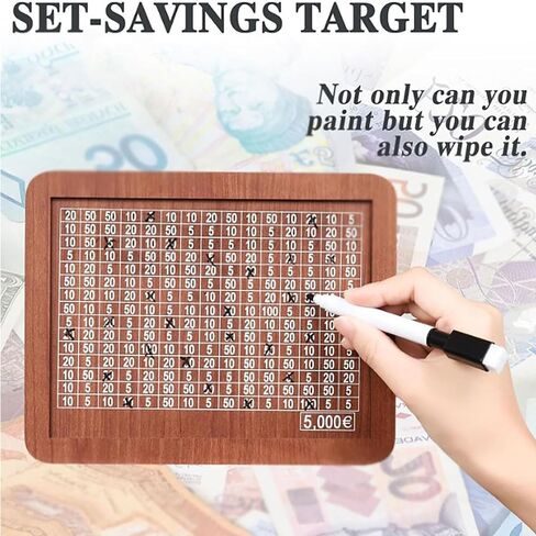 Wooden Money Box with Money Target and Numbers, Coin Counter Piggy Bank, Savings Challenges Money Box, Cash Vault Wooden Savings Box 10,000, Cash Saver Box with Marker Pen (10000 Dollar) in Saudi Arabia