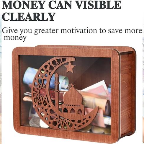Wooden Money Box with Money Target and Numbers, Coin Counter Piggy Bank, Savings Challenges Money Box, Cash Vault Wooden Savings Box 10,000, Cash Saver Box with Marker Pen (10000 Dollar) in Saudi Arabia