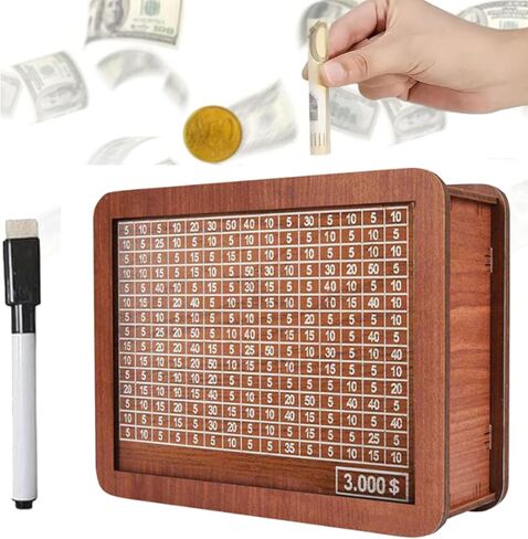 Wooden Money Box with Money Target and Numbers, Coin Counter Piggy Bank, Savings Challenges Money Box, Cash Vault Wooden Savings Box 10,000, Cash Saver Box with Marker Pen (10000 Dollar) in Saudi Arabia