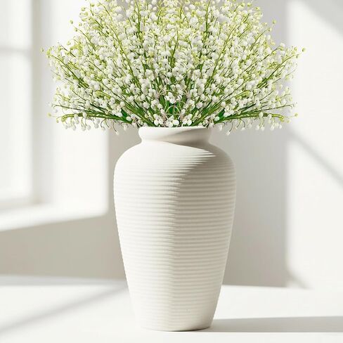 Ceramic Flower Vase 7.3 Inch Modern Farmhouse Vases Rustic Decorative Vase Home Decor Minimalist Handcrafted Pottery Terracotta Centerpiece Vases for Living Room,Bedroom,Table,Weddings,Office-White in Kuwait