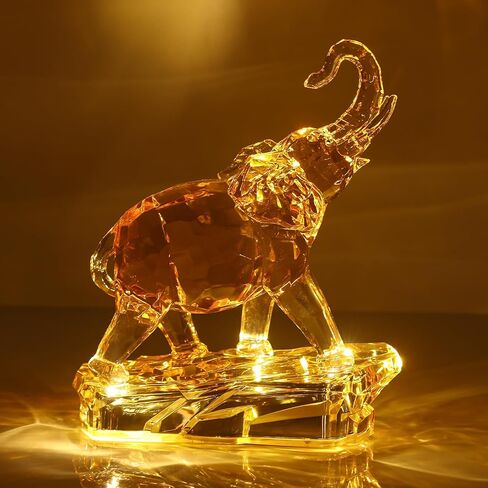 VylbCove Acrylic Clear Elephant Figurines Crystal Glass Finish, High End African Statues for Home Decor, Elephant with Trunk up, Large Elephants Statue Sculpture, Lucky Elephants Gifts（with lamp） in Kuwait