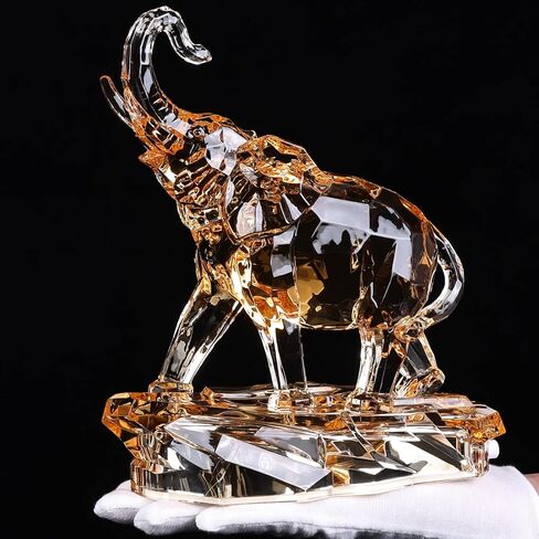 تماثيل فيل شفافة من الأكريليك من VylbCove، لمسة نهائية من الزجاج الكريستالي، تماثيل أفريقية راقية لديكور المنزل، فيل مع صندوق، منحوتة تمثال فيلة كبيرة، هدايا أفيال محظوظة (مع مصباح) in Kuwait
