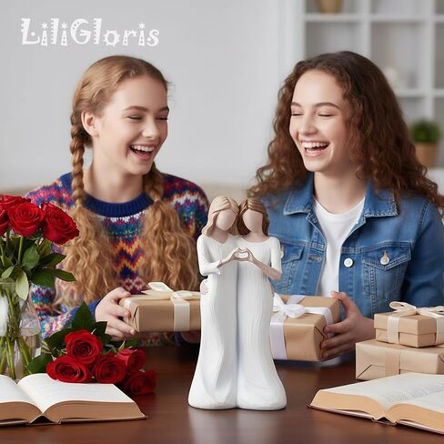 تماثيل الأخت LiliGloris - أفضل هدايا الأصدقاء للنساء، تمثال أبيض كريمي مطلي يدويًا مع إيماءة قلب الإصبع، هدية عيد ميلاد ذات مغزى للأخت Bestie، ديكور مكتب المنزل in Kuwait