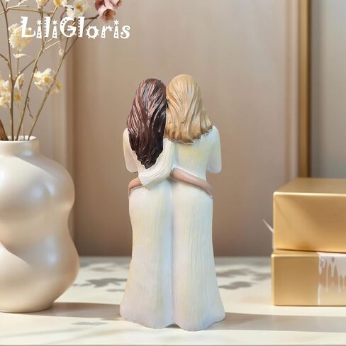 تماثيل الأخت LiliGloris - أفضل هدايا الأصدقاء للنساء، تمثال أبيض كريمي مطلي يدويًا مع إيماءة قلب الإصبع، هدية عيد ميلاد ذات مغزى للأخت Bestie، ديكور مكتب المنزل in Kuwait