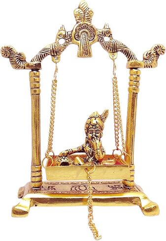 تمثال KridayKraft Laddu Gopal على تمثال Jhulla Palana المعدني المطلي بالذهب ديكور منزلك، مكتب معدني كريشنا مورتي، تماثيل تحفة فنية، مقالة هدية دينية. in Saudi Arabia