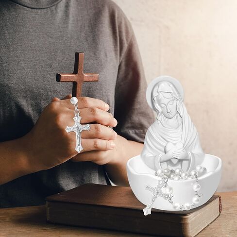 Xxutasru 3 مجموعات تمثال سيدة النعمة مريم العذراء حامل مسبحة تذكار - تماثيل الأم المباركة، بقايا الراتنج، هدايا كاثوليكية للنساء ديكور المنزل الديني (قلادتان) in Saudi Arabia