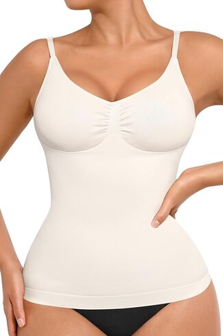 FeelinGirl Compression ShapeWear Tops for Women Scruched Tummy Control Tank Top with Adjustable Thin Straps White S in Saudi Arabia