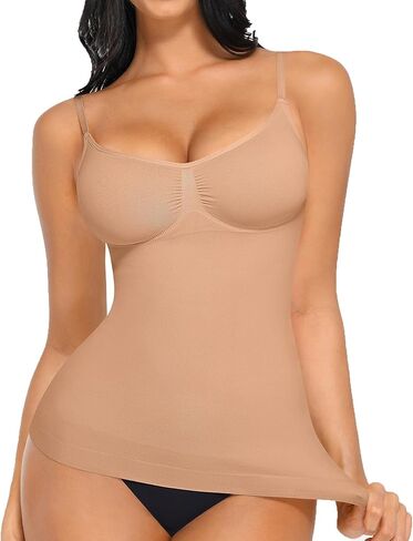 FeelinGirl Compression ShapeWear Tops for Women Scruched Tummy Control Tank Top with Adjustable Thin Straps White S in Saudi Arabia