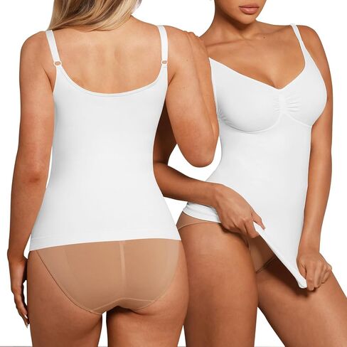 FeelinGirl Compression ShapeWear Tops for Women Scruched Tummy Control Tank Top with Adjustable Thin Straps White S in Saudi Arabia