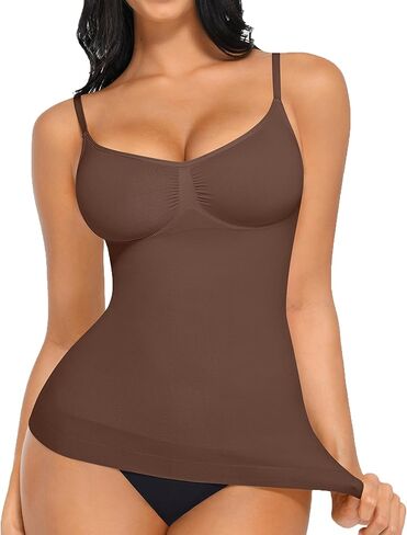 FeelinGirl Compression ShapeWear Tops for Women Scruched Tummy Control Tank Top with Adjustable Thin Straps White S in Saudi Arabia