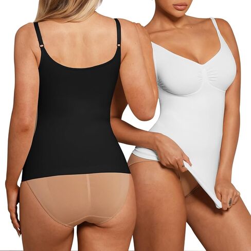 FeelinGirl Compression ShapeWear Tops for Women Scruched Tummy Control Tank Top with Adjustable Thin Straps White S in Saudi Arabia