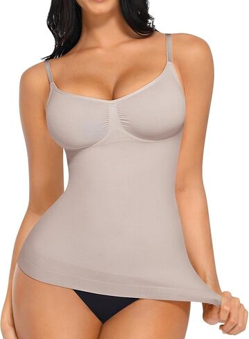 FeelinGirl Compression ShapeWear Tops for Women Scruched Tummy Control Tank Top with Adjustable Thin Straps White S in Saudi Arabia