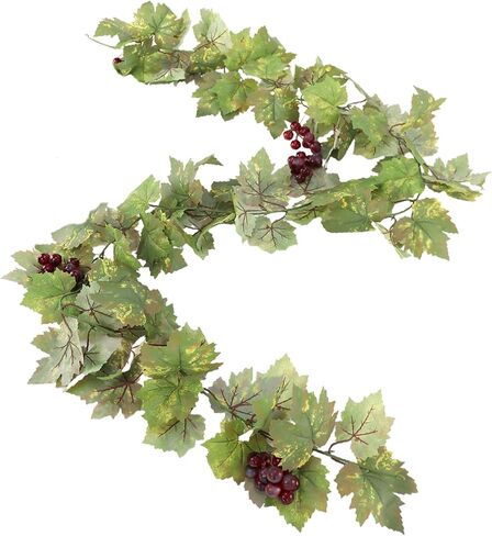 DAMSICO 1PCS Artificial Grape Vines with Grapes Artificial Grape Leaf Garland Vine Plant for Decoration, 6.56Ft Fake Grapes Vine Decor for Home Wedding Party, Photo Wall Display in Kuwait
