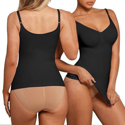 FeelinGirl Compression ShapeWear Tops for Women Scruched Tummy Control Tank Top with Adjustable Thin Straps White S in Saudi Arabia