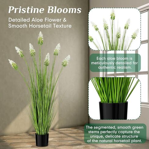 Jexine 2 Pieces Faux Plants Outdoor 4 ft Horsetail Reed Grass with White Cockscomb Flower Tall Artificial Grass Plant Potted Faux Greenery Floor Plant for Housewarming Gift House Garden Lobby Outdoor in Saudi Arabia