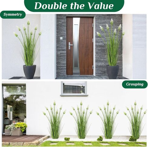 Jexine 2 Pieces Faux Plants Outdoor 4 ft Horsetail Reed Grass with White Cockscomb Flower Tall Artificial Grass Plant Potted Faux Greenery Floor Plant for Housewarming Gift House Garden Lobby Outdoor in Saudi Arabia