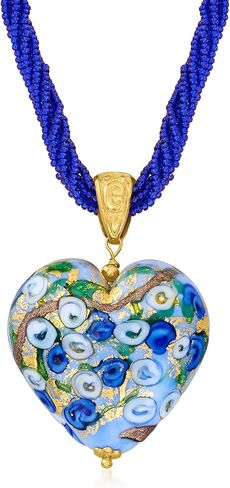 Ross-Simons Italian Multicolored Murano Heart Pendant Necklace in 18kt Gold Over Sterling in Saudi Arabia