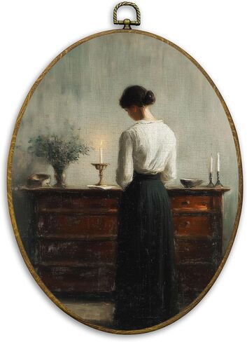 CUANFDDSF Dark Academia Girl Reading Round Wall Art Decor, Cottagecore Girl Read in Wildflower Wall Hanging Frame Decor, Retro Moody Canvas Prints Decorations for Library Reading Room, 10x10 Inch in Kuwait