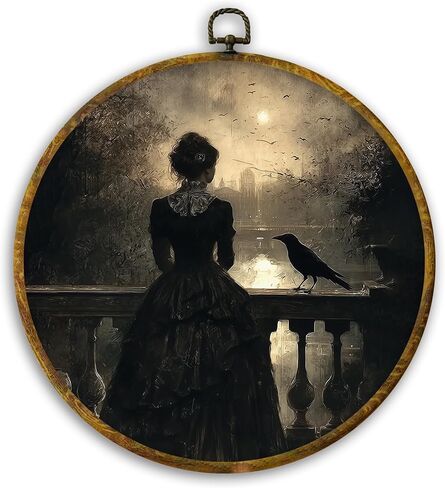 CUANFDDSF Dark Academia Girl Reading Round Wall Art Decor, Cottagecore Girl Read in Wildflower Wall Hanging Frame Decor, Retro Moody Canvas Prints Decorations for Library Reading Room, 10x10 Inch in Saudi Arabia