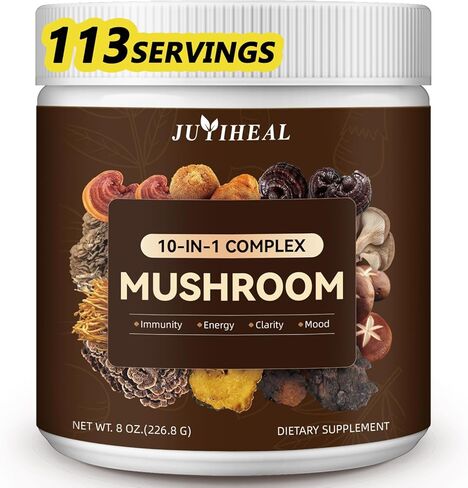 10-in-1 Mushroom Powder, Mushroom Complex - Lions Mane, Reishi, Shiitake, Chaga, Turkey Tail, Cordyceps, Maitake & More, Mushroom Supplement Powder for Energy, Memory, Focus & Immune Support 8oz in Saudi Arabia