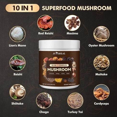 10-in-1 Mushroom Powder, Mushroom Complex - Lions Mane, Reishi, Shiitake, Chaga, Turkey Tail, Cordyceps, Maitake & More, Mushroom Supplement Powder for Energy, Memory, Focus & Immune Support 8oz in Saudi Arabia