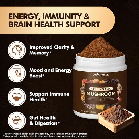 10-in-1 Mushroom Powder, Mushroom Complex - Lions Mane, Reishi, Shiitake, Chaga, Turkey Tail, Cordyceps, Maitake & More, Mushroom Supplement Powder for Energy, Memory, Focus & Immune Support 8oz in Saudi Arabia