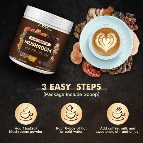 10-in-1 Mushroom Powder, Mushroom Complex - Lions Mane, Reishi, Shiitake, Chaga, Turkey Tail, Cordyceps, Maitake & More, Mushroom Supplement Powder for Energy, Memory, Focus & Immune Support 8oz in Saudi Arabia
