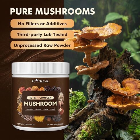 10-in-1 Mushroom Powder, Mushroom Complex - Lions Mane, Reishi, Shiitake, Chaga, Turkey Tail, Cordyceps, Maitake & More, Mushroom Supplement Powder for Energy, Memory, Focus & Immune Support 8oz in Saudi Arabia