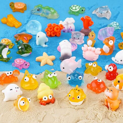 NiToy 50PCS Mini Resin Animals, Assorted Sea and Land Figurines for Fairy Garden, Aquarium, Terrarium, Potted Plants, DIY Crafts, Scavenger Hunts, Outdoor Indoor Decorations, Sensory Play in Saudi Arabia