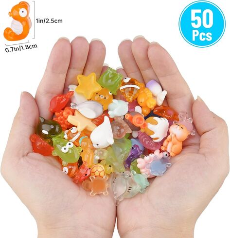 NiToy 50PCS Mini Resin Animals, Assorted Sea and Land Figurines for Fairy Garden, Aquarium, Terrarium, Potted Plants, DIY Crafts, Scavenger Hunts, Outdoor Indoor Decorations, Sensory Play in Saudi Arabia