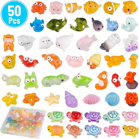 NiToy 50PCS Mini Resin Animals, Assorted Sea and Land Figurines for Fairy Garden, Aquarium, Terrarium, Potted Plants, DIY Crafts, Scavenger Hunts, Outdoor Indoor Decorations, Sensory Play in Saudi Arabia
