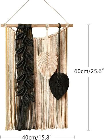 لوحة فنية للتعليق على الحائط من Macrame لديكور المنزل منسوجة بوهو، مصنوعة يدويًا من خيوط بوهو المنسوجة بشرابة بوهيمية نسيج جداري فني لديكور المنزل وغرفة النوم وغرفة المعيشة ومعرض الشقق (اللون: أسود، الحجم: 4) in Saudi Arabia