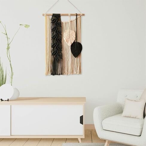 لوحة فنية للتعليق على الحائط من Macrame لديكور المنزل منسوجة بوهو، مصنوعة يدويًا من خيوط بوهو المنسوجة بشرابة بوهيمية نسيج جداري فني لديكور المنزل وغرفة النوم وغرفة المعيشة ومعرض الشقق (اللون: أسود، الحجم: 4) in Saudi Arabia