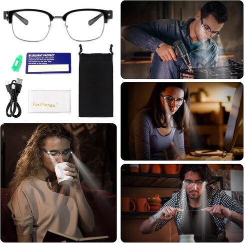 firstsense Reading Glasses with Lights Rechargeable Bright LED Readers Lighted Eyewear Clear Hands Free Magnifier Eyeglasses Vision Unisex, +2.0 in Saudi Arabia