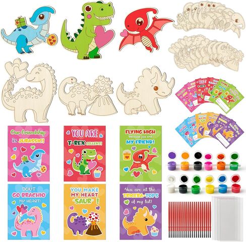 CJiangpo 24 Pack Valentine’s Day Dessert Wood Painting Craft Kits, Valentines Cards with Watercolor Paint Bulk for Boys Girls, Color Your Own Wooden Craft Kids Classroom Exchange Gift Party Favors in Kuwait