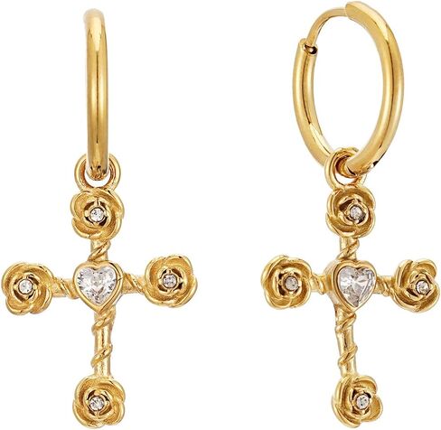 Cross Earrings for Women 14K Gold Plated Cross Studs Earring with Cubic Zirconia Religious Jewelry Gifts in Saudi Arabia